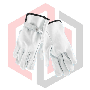 Gants de sécurité pour conducteur en cuir grainé de vachette avec sangle, résistants aux déchirures, respirants, anti-coupure et antidérapants, sans silicone, blanc et noir - Product Image 3