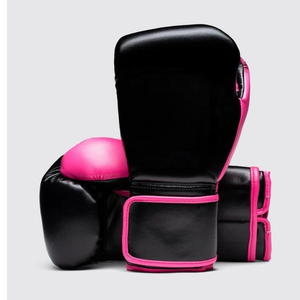 Black And Pink Leather Boxing Gloves With <b>Velcro</b> Closure For Training Unisex Adult 14 Years & Up Breathable Full Finger Design - Product Image 1
