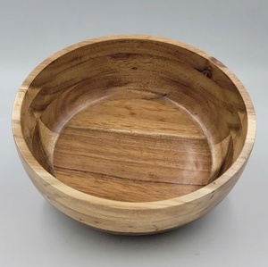 ชามไม้ธรรมชาติสำหรับผสมและเสิร์ฟ ชามสลัดไม้ทำมือ ชามไม้ OEM อุปกรณ์ครัวไม้ ผู้จำหน่ายชามไม้ - Product Image 3