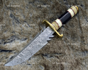 UA Supplies Industrial Grade Damascus Steel Handmade Fixed Blade Outdoor Hunting <b>Knife</b> Dyed <b>Bone</b> <b>Handle</b> Razor Sharp 12 Overall - Product Image 4