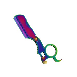 Rasoir de barbier classique multicolore en acier inoxydable de 4,8 pouces pour hommes, rasoir droit à lame coupante pour visage et barbe, contrôle par les doigts pour un rasage précis - Product Image 6