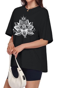 T-shirt femme en coton 100% imprimé, manches courtes, col rond, épaules tombantes, confortable, coupe ample, vente en gros, Bangladesh - Product Image 5