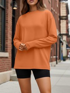 Camiseta de Manga Larga para Mujer, 100% Algodón, Cuello Redondo, Informal, Básica, con Logotipo Personalizado, Lisa, Blanca, a la Moda, OEM, ODM - Product Image 3