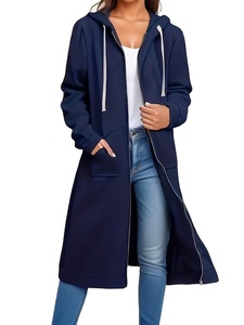 Women's Plus Size Summer Mid-Length Fleece Coat Zip-Up Hoodie Curved Hem Deep Gray Stylish Casual Design Pockets Warmth 100% - Product Image 4