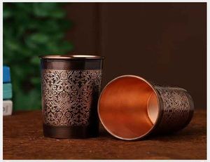 Copper Double Wall Tumbler Set of 2 with Handle and Straw Etching Pattern Unique <b>Ring</b> Design Eco-Friendly Gifting Option - Product Image 5