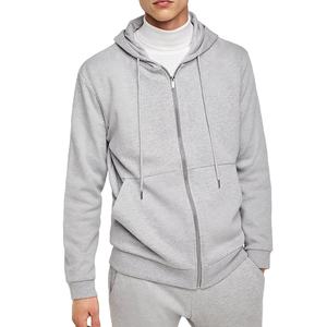 Grey Coat Pant Slim Fashion <b>Men's</b> Jogging 2 Piece Pullover pockets Workout Sportswear Zipper Cotton Fleece Tracksuit - Product Image 1