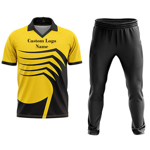 Conjunto de Cricket para Hombre con Estampado Geométrico Amarillo y Negro, Camiseta Polo de Manga Corta y Pantalones a Juego, Secado Rápido, para Todas las Temporadas - Product Image 1