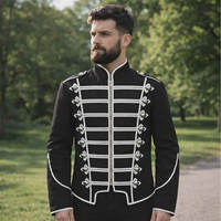 Veste Hussar pour homme, noire, vintage, 100% coton, imprimée, personnalisable, col montant, manches longues, fermeture boutonnée, bordure brodée