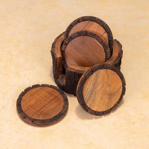 Ensemble de sous-verres en bois, forme ronde, design Wabi-Sabi naturel, tapis antidérapants, épaisseur 10 mm, écologiques, réutilisables, diamètre 4 pouces - Product Image 5