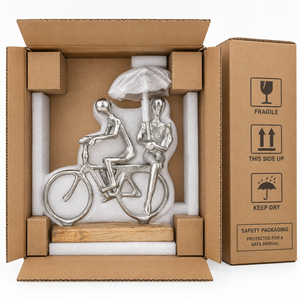 Sculpture Moderne en Métal de Couple à Vélo avec Parapluie, Base en Bois, Figurines d'Art pour Table, Décoration Romantique pour la Maison (Vente en Gros) - Product Image 5