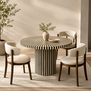 Table de salle à manger ronde en bois massif fait main avec incrustation de os de manguier, plateau en résine moderne, table centrale pour salon et décoration intérieure - Product Image 5