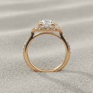 Anillo de compromiso chapado en oro rosa con pavé de diamantes estilo vintage y engaste de púas, con certificación - Product Image 2