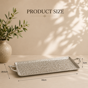 Bandeja Rectangular de Aluminio Premium con Textura Tipográfica en Relieve, Diseño de Asa Ornamentada, Plato Elegante para Servir en el Hogar - Product Image 2