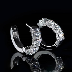 925 Silver Moissanite Huggie Hoop Earrings Round Brilliant Claw Set Unisex Jewelry for Party Wedding <b>Gift</b> - Product Image 3