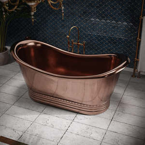 Baignoire autoportante de luxe en cuivre massif de qualité supérieure avec détails rivetés, style design, forme ovale, écologique. - Product Image 1