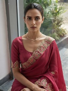 Sari de Chifón Bordado Premium con Blusa de Seda |   Ropa para Mujer para Bodas, Festivales y Ocasiones Especiales - Product Image 1