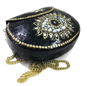 Turquoise Stone Mosaic Metal Vintage Simple Bridal Clutch Indian Party Women's Bag - Product Image 2