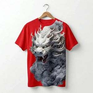 Men's White Short Sleeve T-Shirt With Dragon Print <b>Back</b> Design Casual O-Neck Regular Fit Cotton Jersey Breathable - Product Image 4