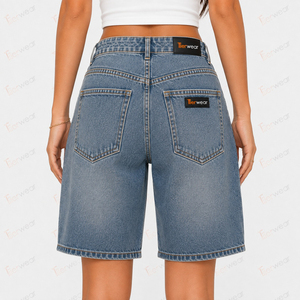 Shorts de mezclilla para mujer al por mayor, shorts vaqueros de cintura alta, shorts casuales de verano personalizados, shorts de mezclilla de algodón ajustados, rasgados y desgastados. - Product Image 4