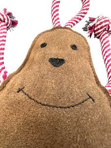 Jouet à mâcher pour chien en suède mignon en forme d'arachide avec cordes rouges et blanches pour les bras et les pattes, durable pour jouer en intérieur, jouets écologiques en cuir pour chiens, attrayants - Product Image 2
