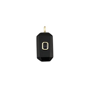Black Onyx Faceted <b>Cushion</b> Shape Gemstone Charm with <b>Rectangular</b> CZ Accent, Gold Plated Jewelry Connector - Product Image 2