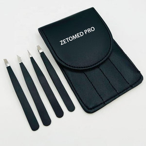 4 pinces à épiler professionnelles noires mates, durables, légères, réutilisables, en acier inoxydable, avec logo personnalisé, outils cosmétiques pour sourcils - Product Image 3