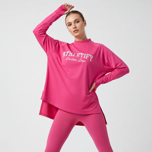 Tunique de sport longue et ample pour femme, coupe asymétrique, respirante, éco-responsable, à manches longues, idéale pour le yoga et les activités musulmanes - Product Image 1