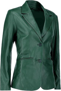 Wholesale High Quality Women's <b>Jackets</b> Green <b>Leather</b> <b>Blazer</b> Women OEM Genuine <b>Leather</b> Casual Coat Long Sleeves Custom Logo Color - Product Image 2