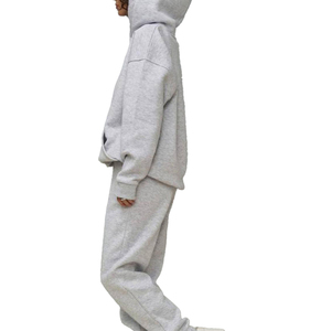 Conjunto Deportivo de 2 Piezas para Mujer, con Capucha, Color Marrón Sólido, Hombros Caídos, 100% Algodón, de Alta Calidad - Product Image 4