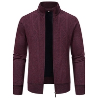 Cardigan tricoté épais pour homme, pull zippé intégral, col rond, chaud, coupe-vent, respirant, en coton/fibre de bambou, pour l'hiver