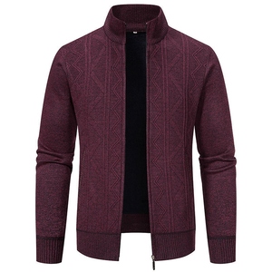 Mens Knitted <b>Cardigan</b> <b>Thick</b> Sweater Full Zip O-Neck Warm Jumper Fleece Lined Winter Coat Cotton/Bamboo Fiber Raised Rubber Print - Product Image 3