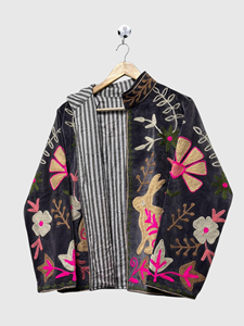 Veste en velours brodée, col mandarin, manches longues, motif floral, broderie à la main, vêtements d'automne pour femmes - Product Image 3