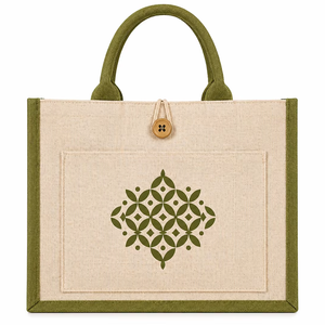 Dual Color Laminated Jute Tote <b>Bag</b> Eco Friendly Reusable Shopping <b>Bag</b> Custom Logo Printed Promotional <b>Gift</b> <b>Bag</b> with Front Pocket - Product Image 1