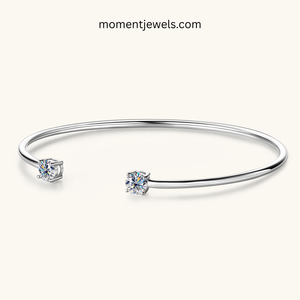 925 Sterling <b>Silver</b> Moissanite Classic Cuff <b>Bangle</b> Round Brilliant Cut Open <b>Bracelet</b> for Women Gift Wedding Party - Product Image 3