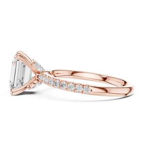 Anillo de Compromiso de Oro Rosa con Diamante Cultivado en Laboratorio de Corte Esmeralda, Anillo de Boda Solitario con Pavé para Mujer - Product Image 4