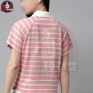 Chemise polo pour femme, tendance, rayée rose et blanche, produit de qualité supérieure, design unique, impression de logo personnalisée, légère, vêtements décontractés - Product Image 2