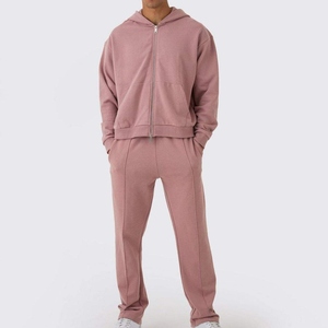 Ensemble de survêtement à capuche pour homme, tenue de sport deux pièces, veste zippée, taille élastique, séchage rapide, molleton doux en coton - Product Image 1