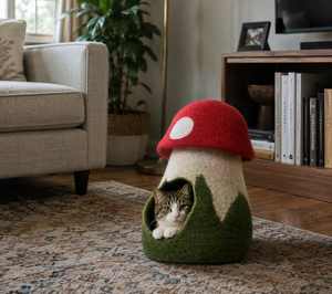 High Quality Wool <b>Felt</b> Mushroom Design Cat Cave for Pets - Handmade <b>Felt</b> Cave - Pet Friendly House - Product Image 5
