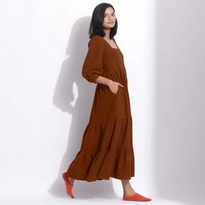 Women <b>Boho</b> Cotton Linen Plain Maxi <b>Dress</b> Square Neck 3/4 Sleeve Loose Fit Casual <b>Summer</b> Long <b>Dress</b> - Product Image 5