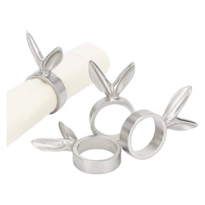 Juego de 4 servilleteros de aluminio plateado de diseño minimalista para decoración, regalos, eventos y mesas de comedor - Product Image 1