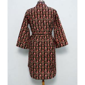 Indian Cotton Women's Midi Dress Hand Block Floral Printed Cute Vintage Style for Spring Winter Summer Casual Party <b>Button</b> - Product Image 6