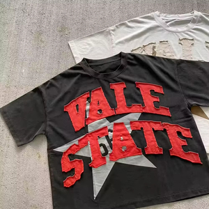 Custom Wholesale Vintage Oversize Men's T-Shirt Polyester/Cotton 220 Grams Front Embroidery Streetwear Breathable Summer <b>Tees</b> - Product Image 3