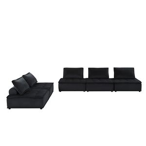 Divano Componibile Anna in Velluto Nero da 160 Pollici con Pouf, Set di 5 Pezzi per Arredamento Soggiorno - Product Image 4