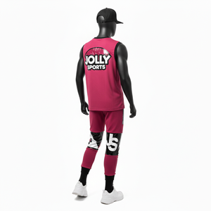 Conjunto deportivo sin mangas para hombre de 2 piezas, tela de poliéster estilo panel GSM con logotipo personalizado, camisetas sin mangas y pantalones para hombre - Product Image 5