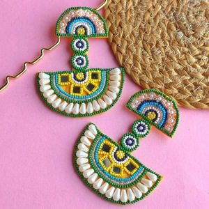 <b>Red</b> Beaded Dangle <b>Earrings</b> Handmade Circular Drop <b>Earrings</b> Statement Jewelry for Party Gift - Product Image 4