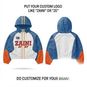 120 GSM Premium Polyester Canvas Waterproof Breathable Winter <b>Men's</b> High Street Style Windbreaker <b>Jacket</b> Blue <b>White</b> Orange Panel - Product Image 1