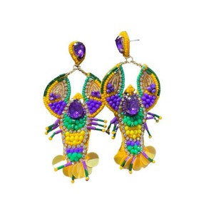 Boucles d'oreilles artisanales en perles pour le Mardi Gras, style New Orleans, broderie de perles et de paillettes, pour femmes, vente en gros pour le Mardi Gras - Product Image 4