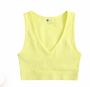 Custom Ribbed Knitted V Neck Vest Casual Breathable Eco Friendly Low Neck <b>Crop</b> Tank <b>Tops</b> Super Stretch Summer <b>TOPS</b> for Women - Product Image 2