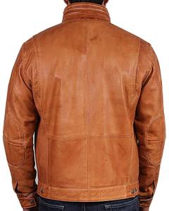Blouson universitaire élégant et robuste en cuir véritable pour homme, avec fermeture éclair, col montant, capuche et doubles poches poitrine, en cuir de vachette, pour l'automne - Product Image 5