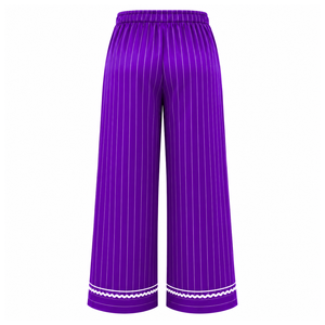 NCNW Sorority Women's Striped Pajama Set Button Front Long Sleeve Sleepwear Contrast Trim Lounge <b>PJs</b> With Drawstring Pants - Product Image 5